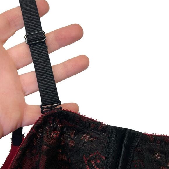 Victoria's Secret Very Sexy Push-Up Bra Size 36D Underwire Red Burgundy Lace - Picture 4 of 14